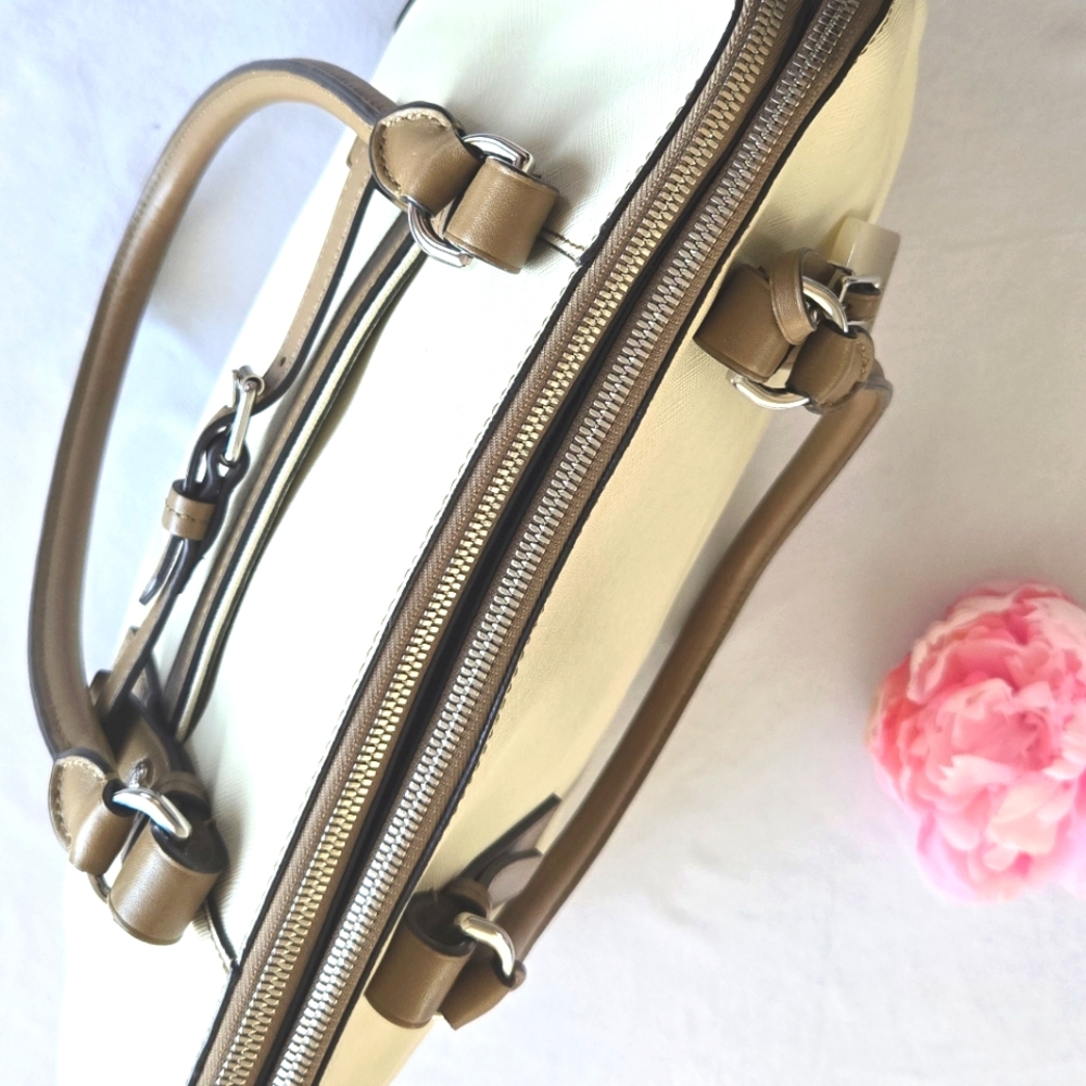 New! Tumi Verona Double Zip Satchel Villa Bag Purse SAND COATED Twill - Picture 2 of 14